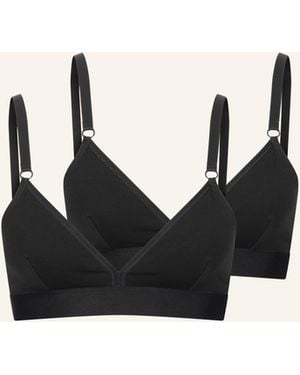 erlich textil 2er Pack Casual Cotton Triangel Bralette bügellos aus Bio-Baumwolle - verstellbare Träger - Schwarz