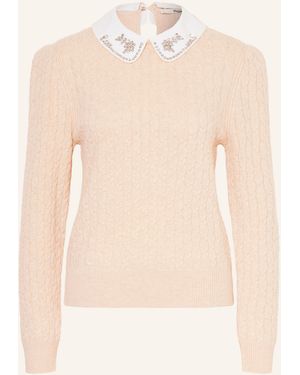 Maje Pullover mit abnehmbarem Kragen und Schmucksteinen - Natur