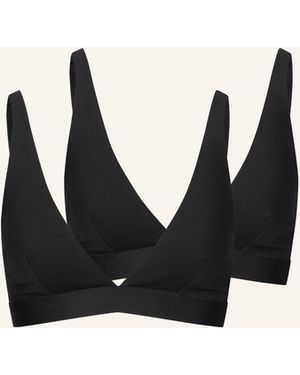 erlich textil 2er Pack Casual Cotton bügelloser Plunge BH mittlerer Halt aus Bio-Baumwolle - verstellbare Träger - Schwarz