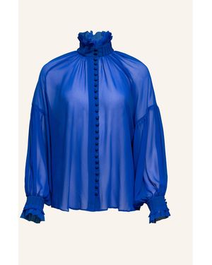 Helene Galwas Langarm Bluse aus Chiffonseide BABETT - Blau