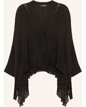 Elena Miro Blusenshirt mit Schmucksteinen und Volants - Schwarz