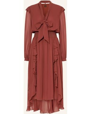 BOSS Kleid DOMINGUE mit abnehmbarer Schluppe und Volants - Rot
