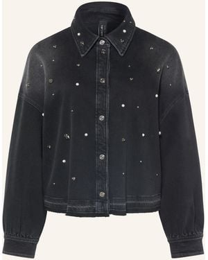 Marc Cain Jeansbluse mit Schmucksteinen und Schmuckperlen - Blau