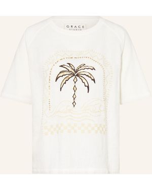 Grace T-Shirt mit Leinen und Pailletten - Natur