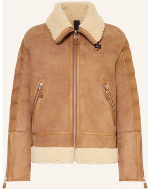 Blauer Lederjacke ALHAMBRA im Materialmix - Natur