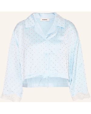 Sandro Satinbluse mit Schmucksteinen und Spitze - Blau