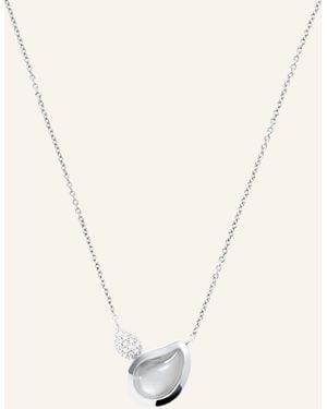 Tamara Comolli Halskette NECKLACE SIGNATURE 2 DROPS MOONSTONE GREY / DIAMOND PAVÉ 18K Weißgold