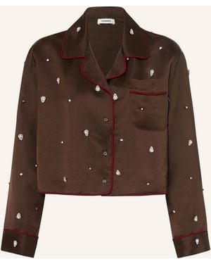 Sandro Satinbluse mit Schmucksteinen - Braun