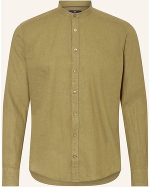 STROKESMAN'S Hemd Modern Fit mit Stehkragen und mit Leinen - Grün