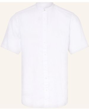 Fynch-Hatton Kurzarm-Hemd Casual Fit aus Leinen mit Stehkragen - Weiß