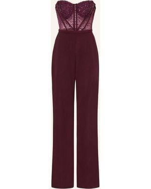 hey kyla Off-Shoulder-Jumpsuit mit Schmucksteinen - Lila