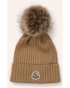 Moncler Mütze mit Kunstfell - Natur