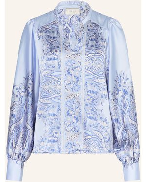Neo Noir Satinbluse MASSIMA mit Rüschen - Blau
