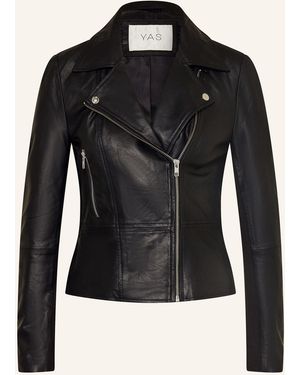 Y.A.S Lederjacke im Materialmix - Schwarz