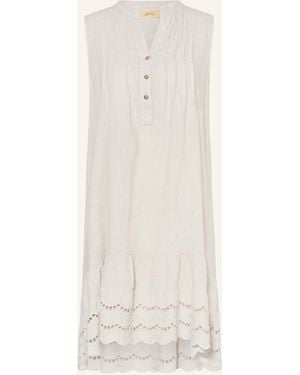 Cartoon Leinenkleid mit Lochspitze - Weiß