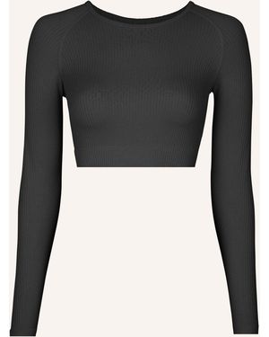 Snocks Geripptes Sportshirt langarm - Schwarz