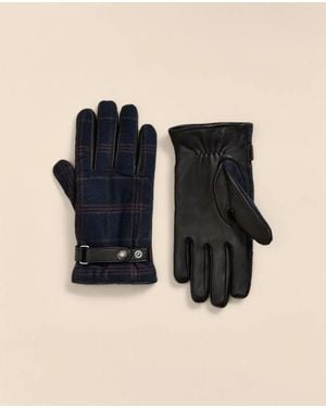 Brooks Brothers Cotton Corduroy Plaid Leather Gloves - Black
