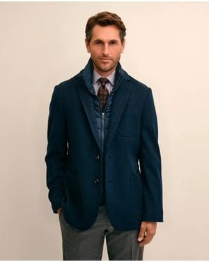 Brooks Brothers Italian Wool Water-Repellent Blazer With Removable Knit Bib - Blue