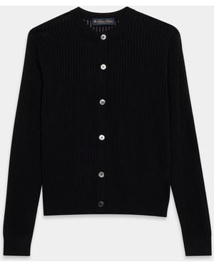 Brooks Brothers Pointelle Viscose Crewneck Cardigan - Black