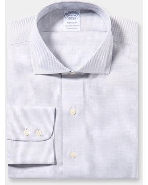 Brooks Brothers Regular Fit Non-Iron Checked Supima Twill Shirt With English Spread Collar - Blue