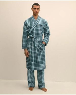 Brooks Brothers Cotton Broadcloth Plaid Robe - Blue