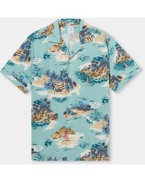 Brooks Brothers Island Print Cotton Camp Shirt - Green