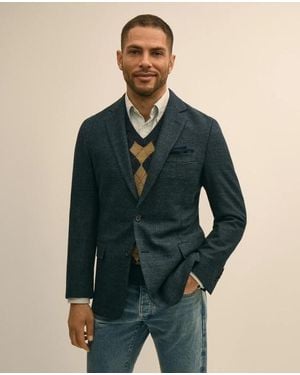 Brooks Brothers Classic Fit Wool-Cotton Blend Houndstooth Hopsack Sport Coat - Blue