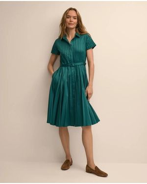 Brooks Brothers Cotton Sateen Pleated Fit And Flare Shirt Dress - Blue
