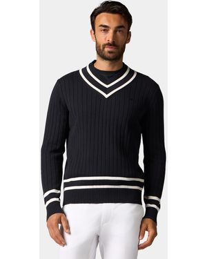 Brooks Brothers Logo Embroidered Cotton Tennis V-Neck Jumper - Blue