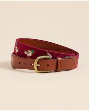 Brooks Brothers Smathers & Branson Needlepoint Mallard-Chicks Belt - Red