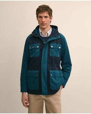 Brooks Brothers Cotton Blend Water-Repellent Colorblocked Utility Jacket - Blue