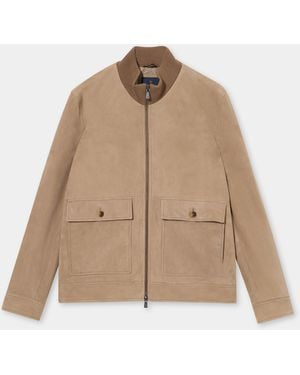 Brooks Brothers Bomber Suede Jacket - Natural
