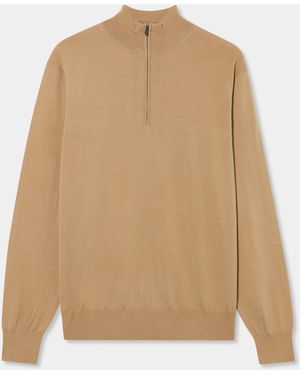Brooks Brothers Merino Wool Half Zip Jumper - Natural