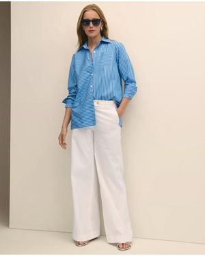 Brooks Brothers Cotton Twill Wide-Leg Pants - Blue