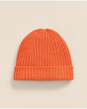 Brooks Brothers Merino Wool-Cashmere Ribbed Beanie Hat - Orange