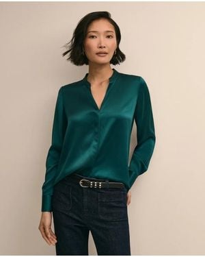 Brooks Brothers Silk Open V-Neck Blouse - Green