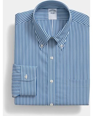 Brooks Brothers Regular Fit Striped Supima Cotton Shirt With Button Down Collar - Blue