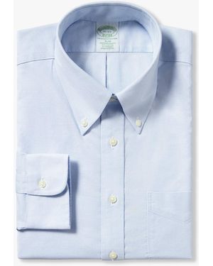 Brooks Brothers Light Slim Fit Non-Iron Stretch Cotton Shirt With Button-Down Collar - Blue