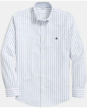 Brooks Brothers Slim Fit Non-Iron Plaid Stretch Oxford Shirt With Button Down Collar - Blue