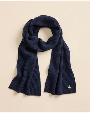 Brooks Brothers Wool-Cashmere Blend Ribbed Knit Scarf - Blue