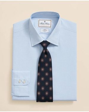 Brooks Brothers X Thomas Mason Cotton English Collar, Windowpane Dress Shirt - Blue