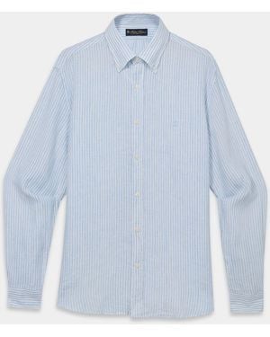 Brooks Brothers Regular Fit Linen Shirt With Button Down Collar - Blue