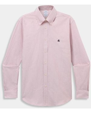 Brooks Brothers Regular Fit Striped Oxford Shirt With Button Down Collar - Pink