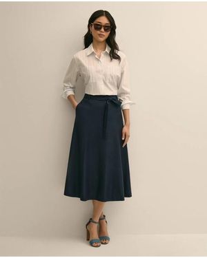 Brooks Brothers Linen-Blend Belted A-Line Skirt - Blue