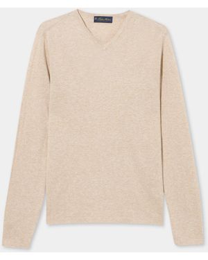 Brooks Brothers Organic Cotton-Linen V-Neck Jumper - Natural