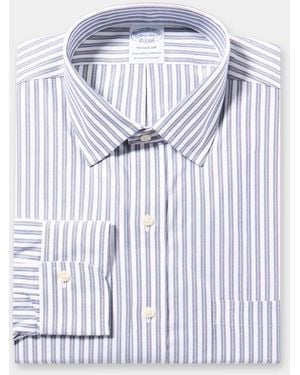 Brooks Brothers Regular Fit Non-Iron Striped Supima Cotton Shirt With Ainsley Collar - Blue