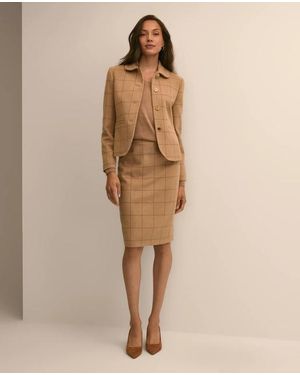 Brooks Brothers Wool Windowpane Pencil Skirt - Natural