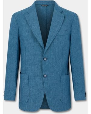 Brooks Brothers Herringbone Linen Blazer - Blue