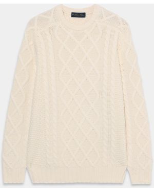 Brooks Brothers Fisherman Lambswool Crewneck - Natural