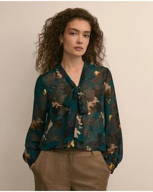 Brooks Brothers Leaf Motif Tie-Neck Blouse - Green